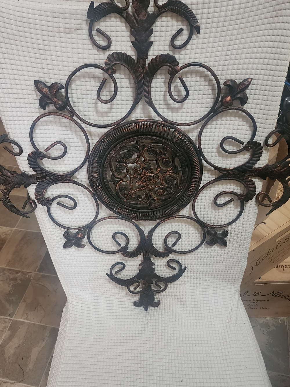 Decorative Scroll Wrought Iron Floral Wall Accent in Bronze